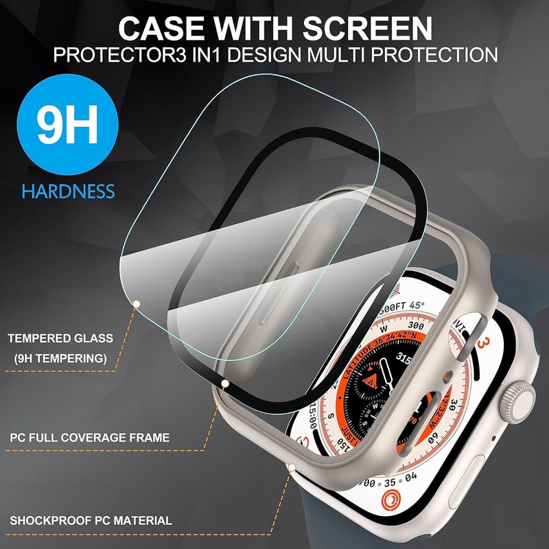 Diruite Suoman 2-Pack for Apple Watch Series 6/5/4/Series SE/SE 2/SE 3 44mm All-Around Screen Protector Case, Tempered Glass Screen Protector Case Ultra-Thin for iWatch 44mm Protection Cover - Titanium - Image 3